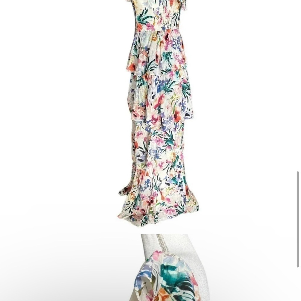 Amanda Uprichard Floral Venezia Off Shoulder Tiered Skirt Gown Size Medium - Picture 8 of 10